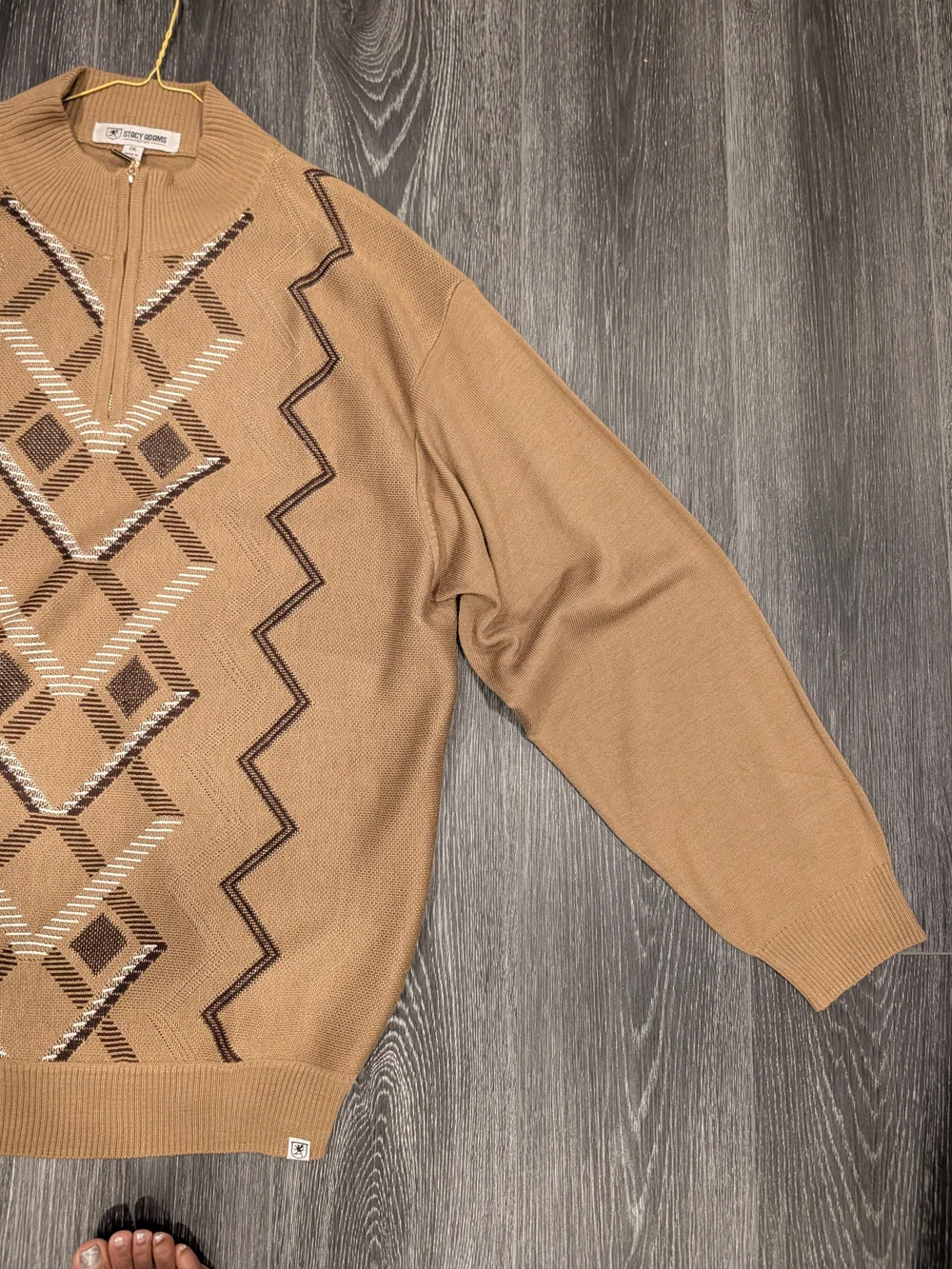 Stacy Adams Tan Crewneck Sweater with Diamond Knit Pattern